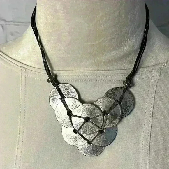 Silver Overlapping Circles Rustic Necklace - Picture 1 of 10